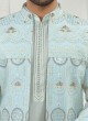 Cotton Silk Jacket Style Indowestern In Sky Blue Color