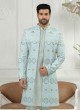 Cotton Silk Jacket Style Indowestern In Sky Blue Color