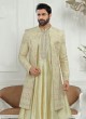 Anarkali Style Sherwani In Light Yellow Color