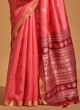 Dark Peach Handloom Silk Weaving Saree