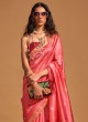 Dark Peach Handloom Silk Weaving Saree