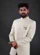 Jacquard Silk Jodhpuri Suit In Cream Color