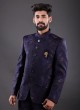 Jacquard Silk Blue Color Jodhpuri Suit