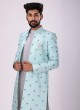 Art Silk Jacket Style Indowestern In Sea Green