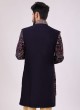 Jacket Style Indowestern In Navy Blue Color