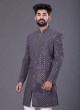 Thread Work Indowestern In Grey Color