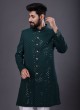 Green Color Indowestern In Cotton Silk