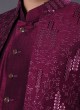 Silk Jacket Style Indowestern In Wine Color