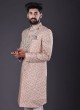 Pista Green Thread Work Indowestern For Mens