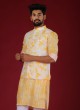 Festive Wear Nehru Jacket Set In Yellow Color