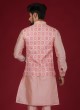 Wedding Wear Nehru Jacket Suit In Pink Color