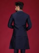 Thread Work Nehru Jacket Set In Navy Blue Color