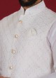 Wedding Wear Nehru Jacket Set In White Color