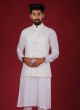 Wedding Wear Nehru Jacket Set In White Color