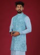 Festive Wear Nehru Jacket Set In Sky Blue Color