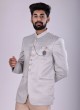 Thread Work Jodhpuri Suit In Grey Color