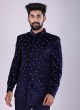 Sequins Work Jodhpuri Suit In Navy Blue