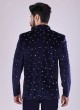 Sequins Work Jodhpuri Suit In Navy Blue