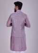 Sequins Work Nehru Jacket In Purple Color