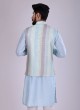 Sequins Work Nehru Jacket Set In Sky Blue Color