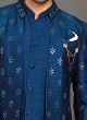 Art Silk Jacket Style Indowestern In Midnight Blue