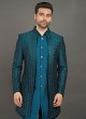 Teal Blue Color Indowestern In Art Silk Fabric