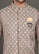 Art Silk Nehru Jacket In Grey Color