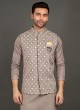 Art Silk Nehru Jacket In Grey Color