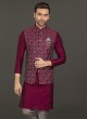 Wine Color Nehru Jacket In Art Silk Fabric