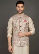 Art Silk Cream Color Nehru Jacket Suit