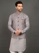 Plastic Mirror Work Nehru Jacket In Grey Color