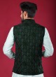 Wedding Wear Nehru Jacket In Green Color