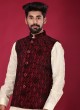 Thread Work Nehru Jacket In Maroon Color