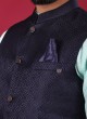 Brocade Silk Nehru Jacket In Navy Blue Color