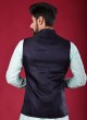 Brocade Silk Nehru Jacket In Navy Blue Color