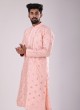 Plastic Mirror Work Kurta Pajama In Peach Color