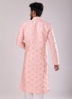 Plastic Mirror Work Kurta Pajama In Peach Color