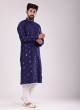 Plastic Mirror Work Kurta Pajama In Navy Blue