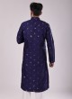 Plastic Mirror Work Kurta Pajama In Navy Blue