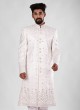 Mirror Work Sherwani In White Color