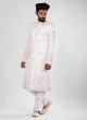 Mirror Work Sherwani In White Color