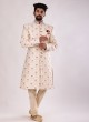 Thread Work Groom Wear Sherwani In Cream Color