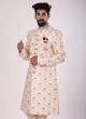 Thread Work Groom Wear Sherwani In Cream Color