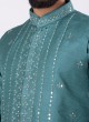 Mirror Work Nehru Jacket Suit In Sea Green Color