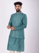 Mirror Work Nehru Jacket Suit In Sea Green Color