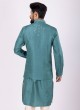 Mirror Work Nehru Jacket Suit In Sea Green Color