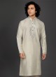 Cream Color Kurta Pajama In Silk Fabric