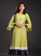 Cotton A-Line Kurti In Green Color