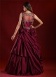 Designer Silk Gown In Wine Color