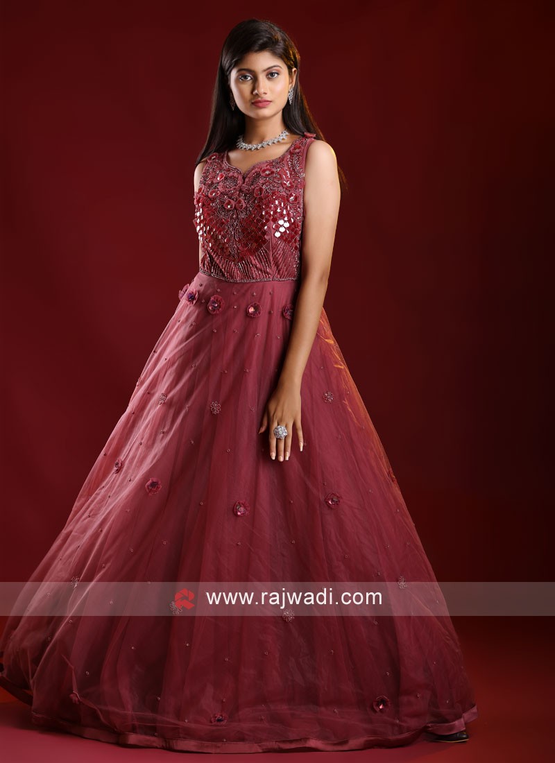 Buy Onion pink color net wedding anarkali in UK, USA and Canada